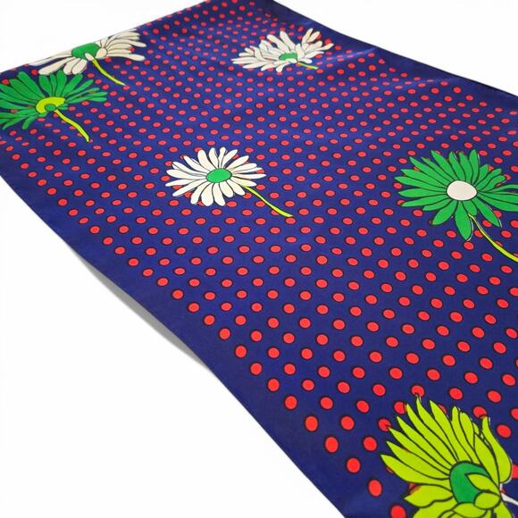 Vintage 70s Pierre Cardin Silk Scarf Navy Red Polka Dot Floral Print Retro Chic - Picture 6 of 11